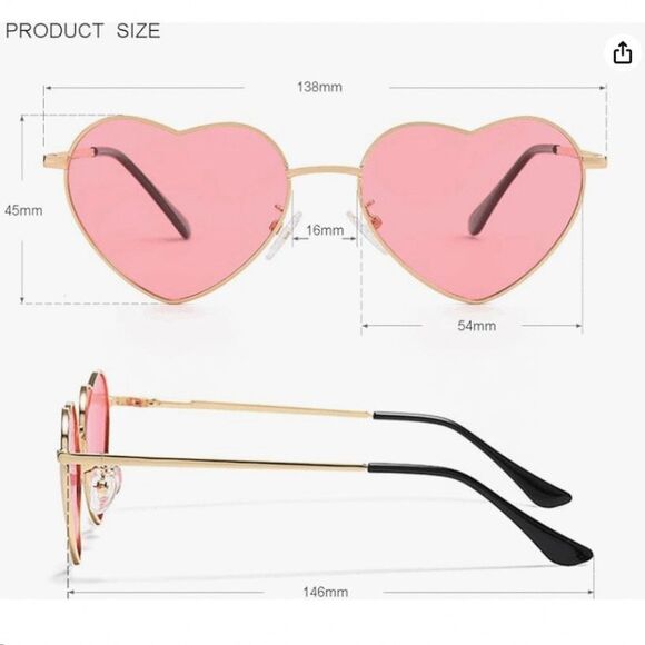Polarized Heart Shaped Sunglasses Pink Gold Metal Frame - Picture 6 of 7